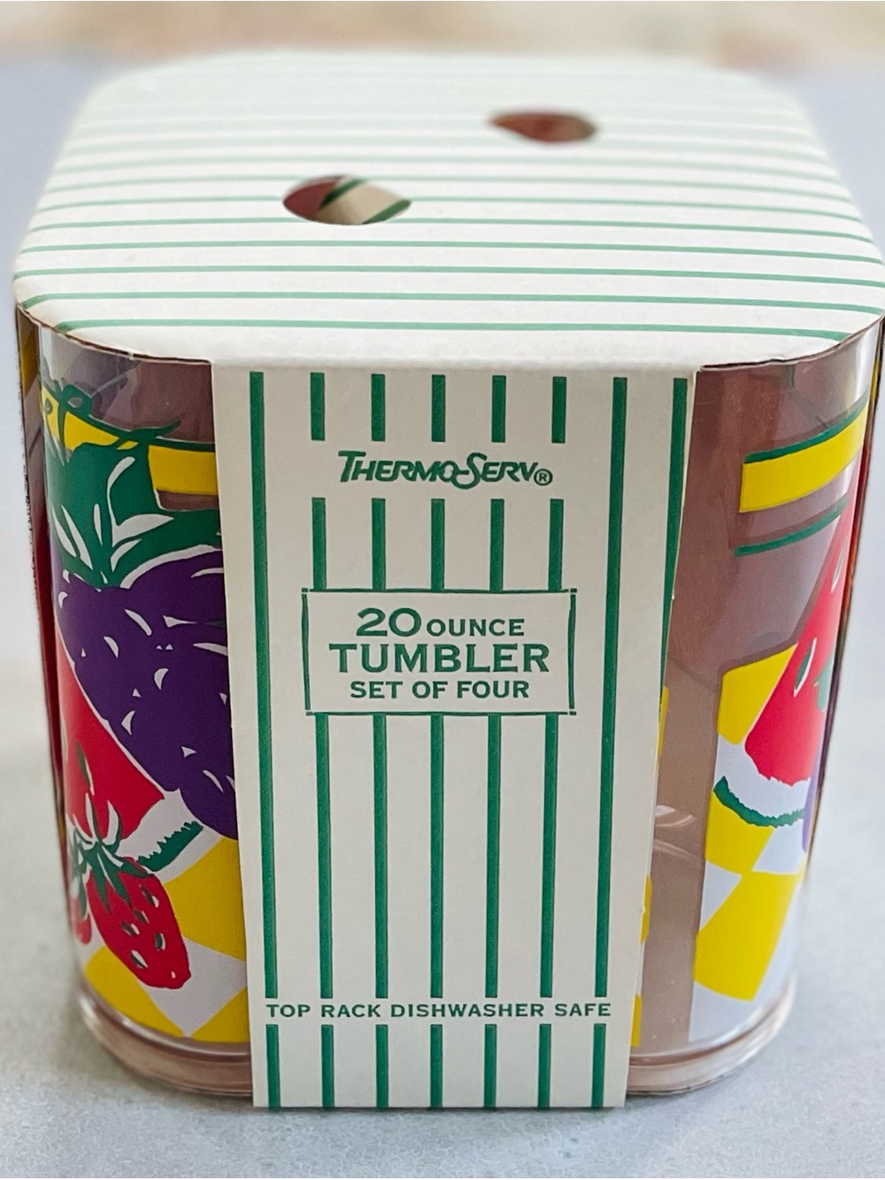 4 Vintage New In Box Thermo Serv Fruit Tumblers Plastic 20oz Summer Picnic